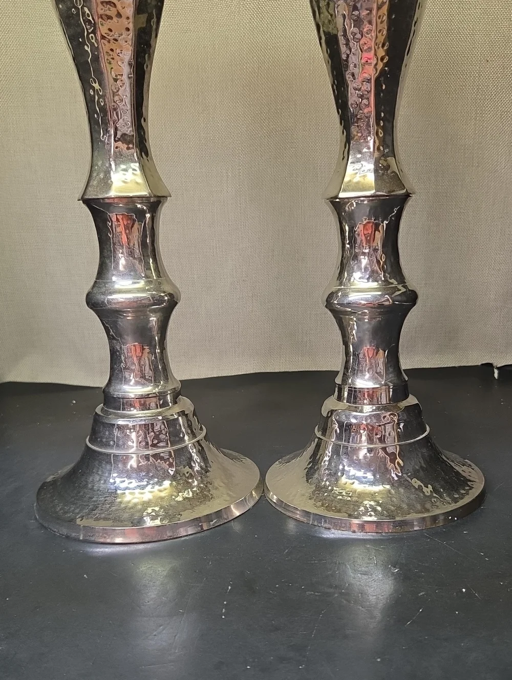 Set of 2 Elegant Expressions Nickle Hammered Mantel Candle‎ Holders,